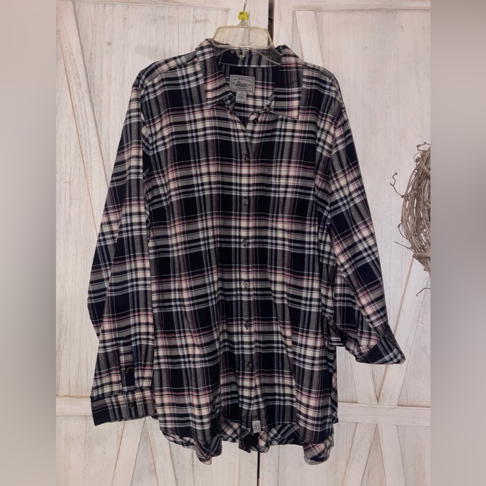 G.H. Bass & Co. Navy and Pink Plaid Shirt